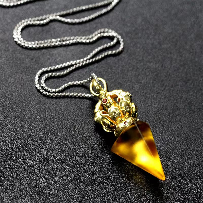 Tibetan Dorje Vajra 4 Prong Lotus Liuli Crystal Strength Necklace Pendant