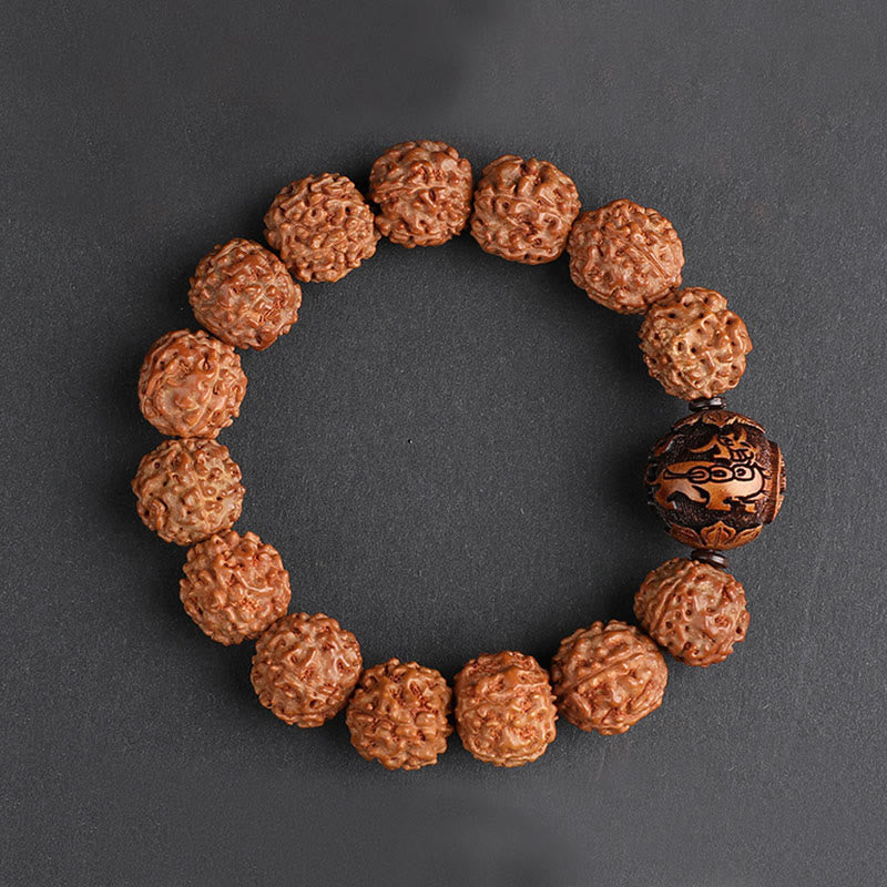 Energetic Rudraksha Bodhi Seed Pixiu Copper Chinese Coin Bracelet