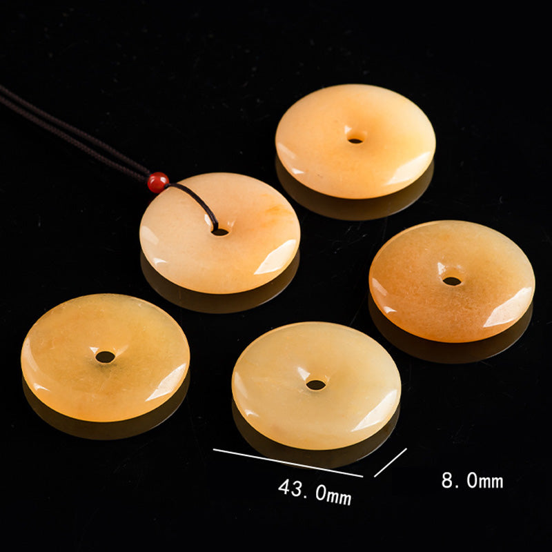 Round Golden Silk Jade Peace Buckle Wealth Pendant Necklace