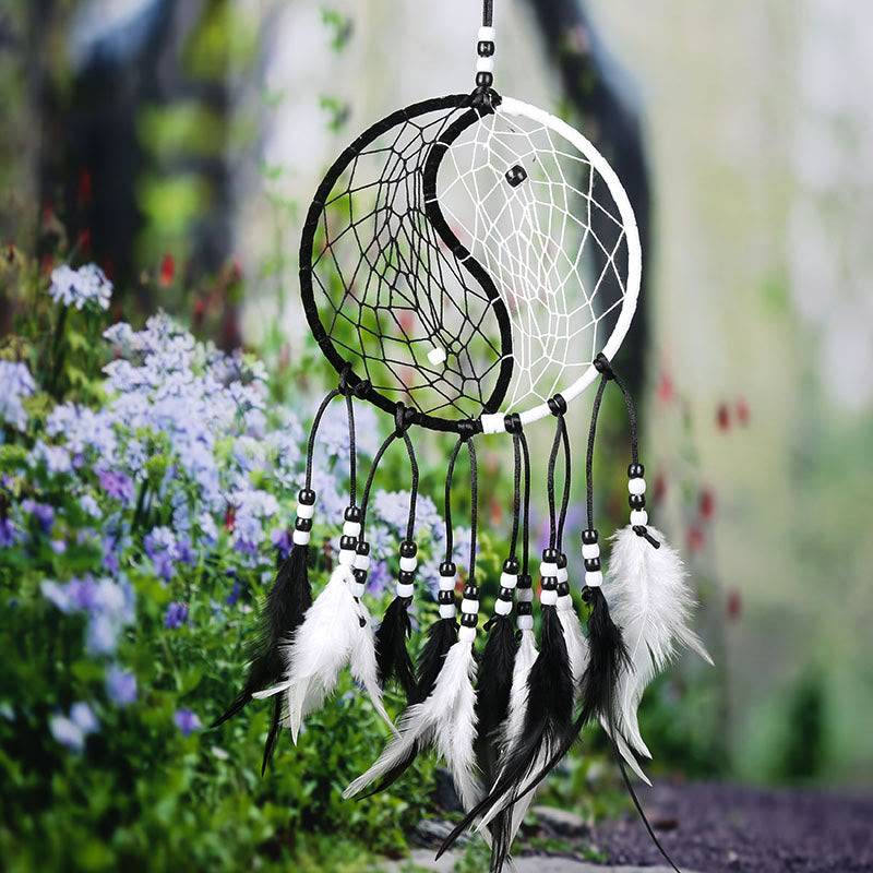 Yin Yang Dream Catcher Circular Net with Feathers Balance Decoration