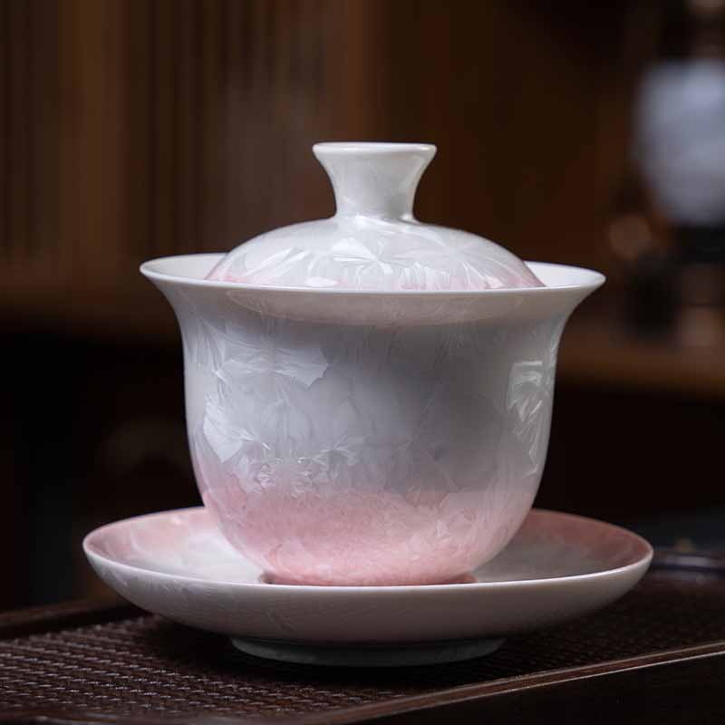 Traditional Glaze Ceramic Gaiwan Sancai Teacup Kung Fu Tea Cup And Saucer With Lid 180ml