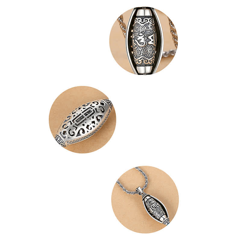 Tibet Om Mani Padme Hum Protection Necklace Rotatable Pendant