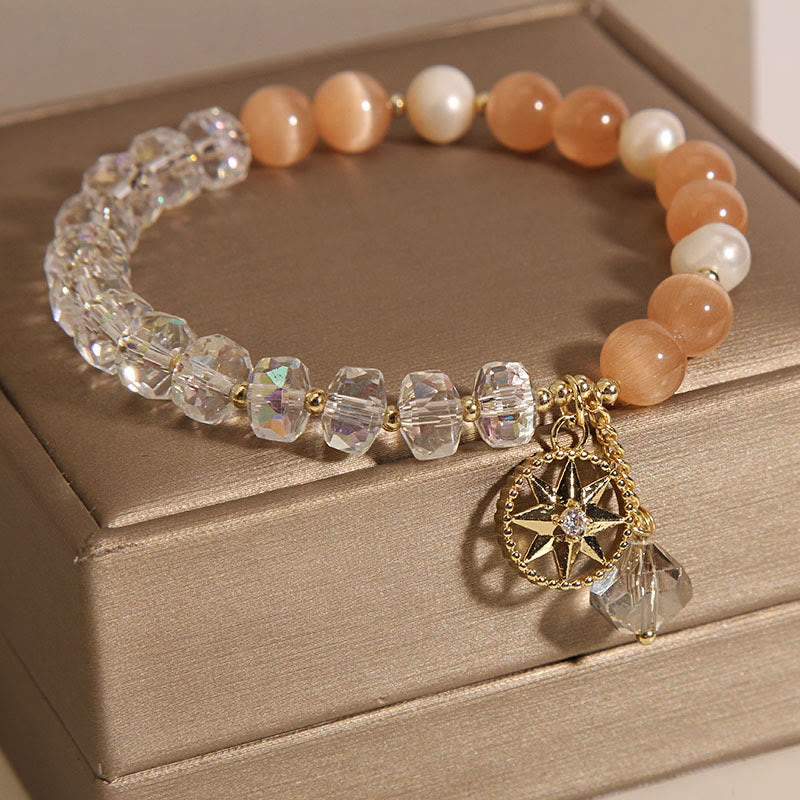 Orange Cat's Eye White Crystal Star Support Bracelet