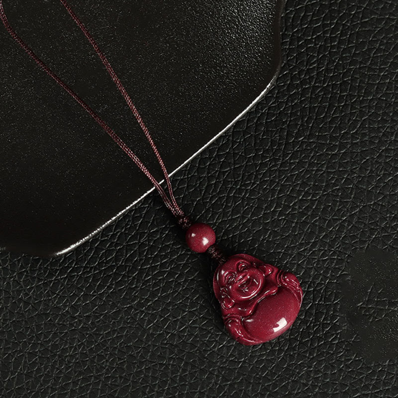Laughing Buddha Cinnabar Blessing Necklace Pendant Phone Hanging Decoration Key Chain
