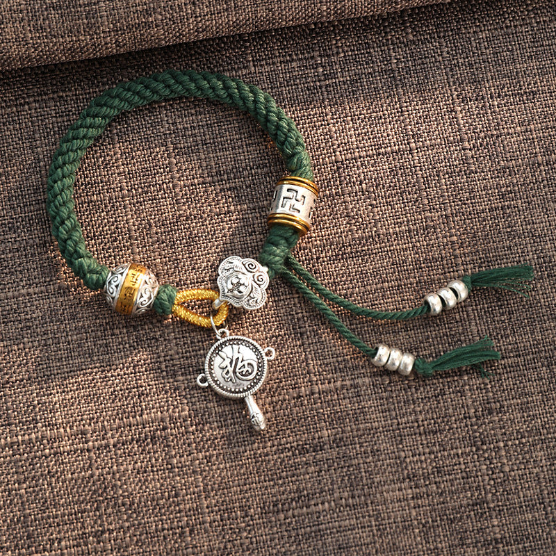 Handmade Tibetan Om Mani Padme Hum Fu Character Luck Fortune Braided Bracelet