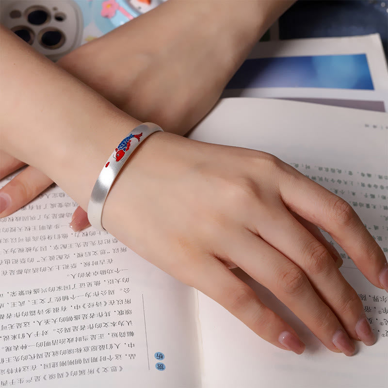 999 Sterling Silver Koi Fish Luck Cuff Bracelet Bangle