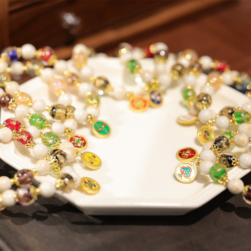 Tibetan Five God Of Wealth Fortune Liuli Glass Bead Incense Ash Porcelain Bead Charm Bracelet
