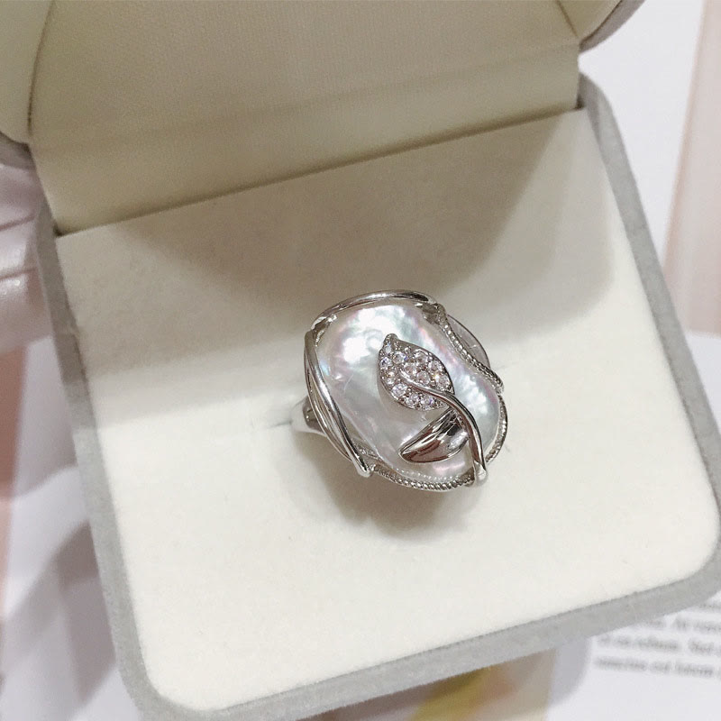 Pearl Copper Plated Gold Flower Happiness Wealth Ring