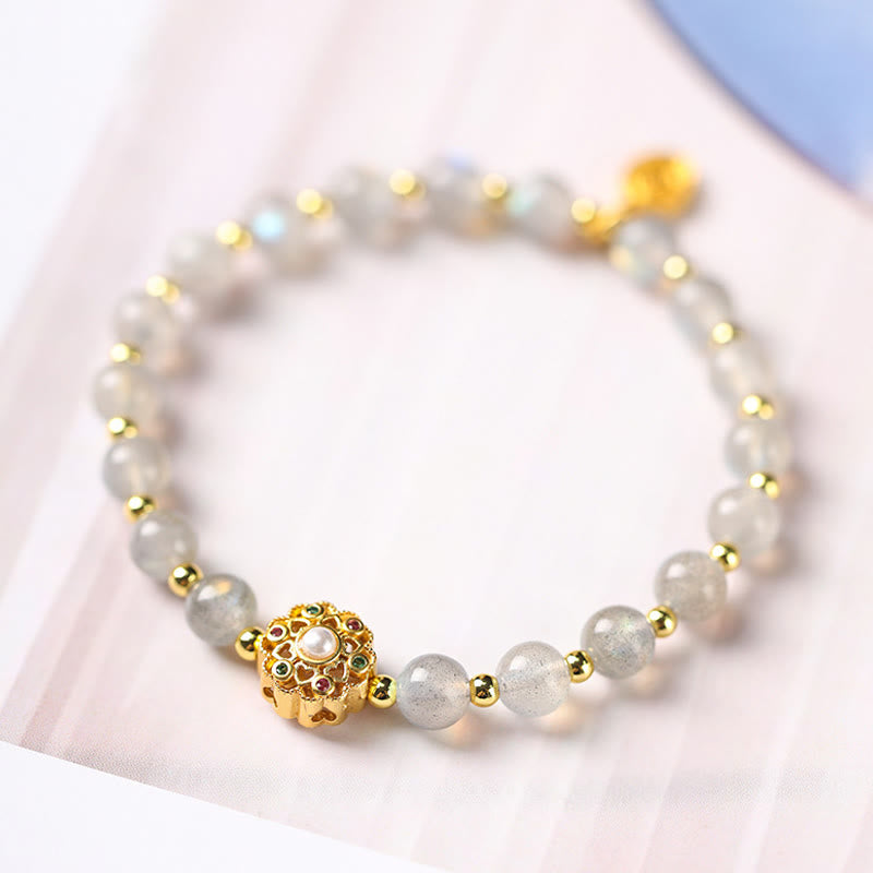 14K Gold Plated Fu Character Natural Crystal Energy Anchor Bracelet