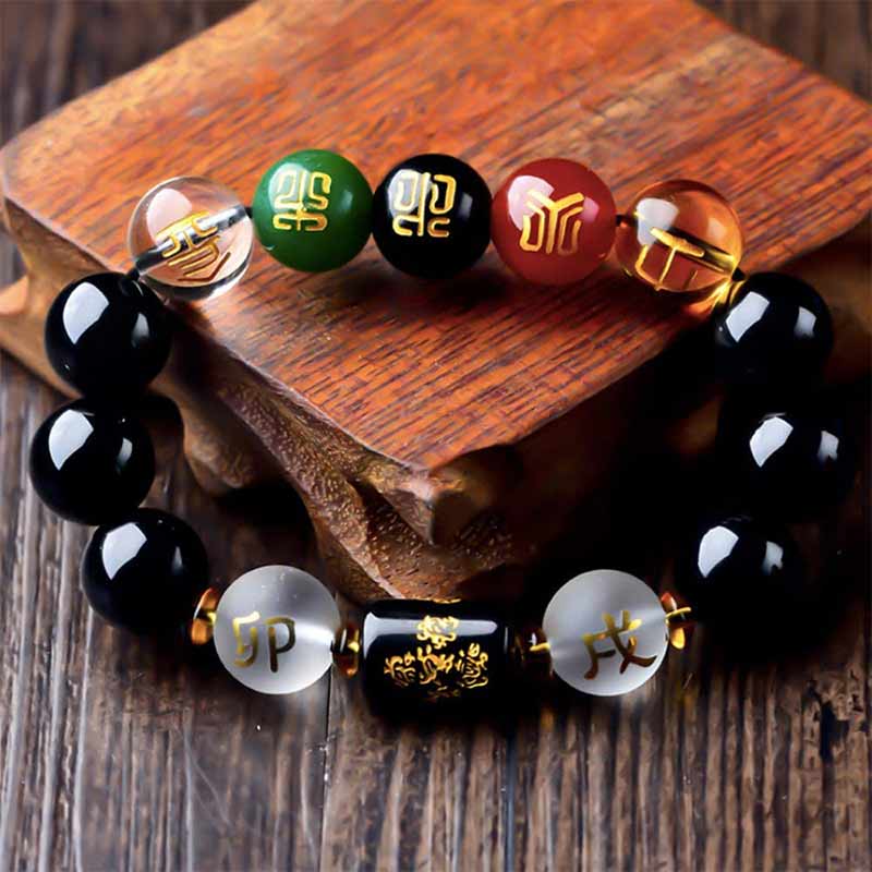 Chinese Zodiac Feng Shui Obsidian Five-Element Wealth Porsperity Bracelet