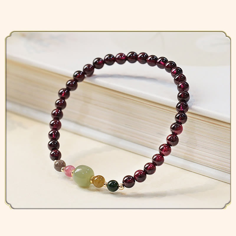 Natural Garnet Hetian Jade Tourmaline Bead Passion Bracelet