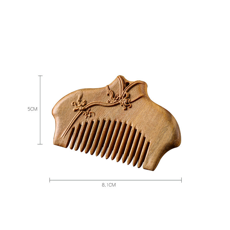 Green Sandalwood Flower Pattern Engraved Soothing Comb