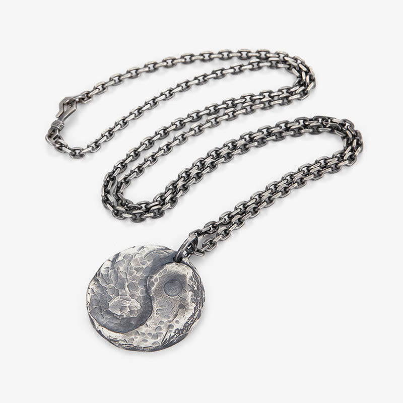 990 Sterling Silver Yin Yang Hammer Texture Harmony Necklace Pendant