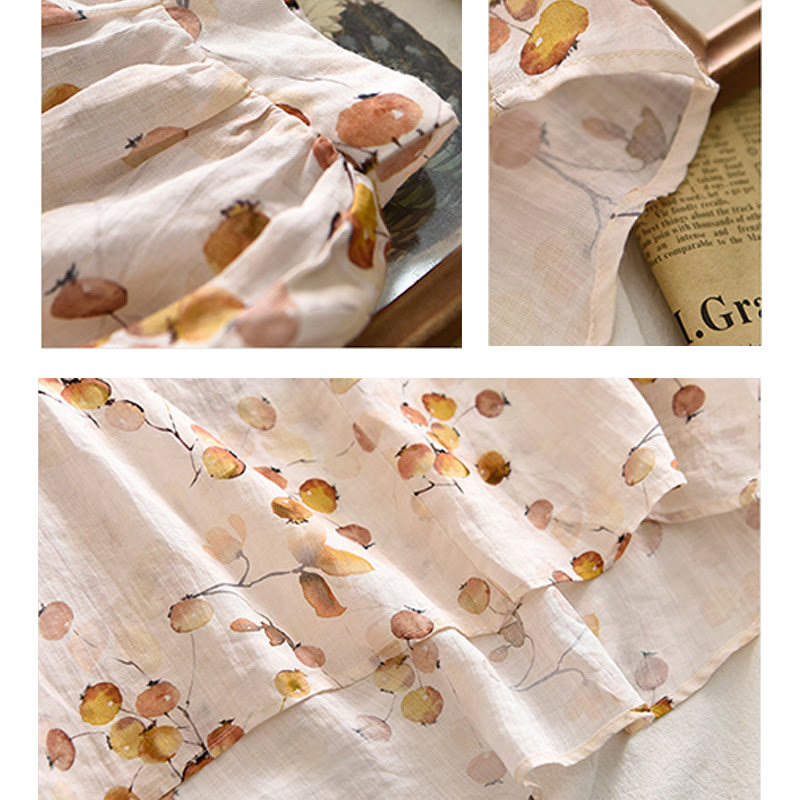 Fruits Leaves Pattern Lantern Sleeve Top Loose Tee T-shirt