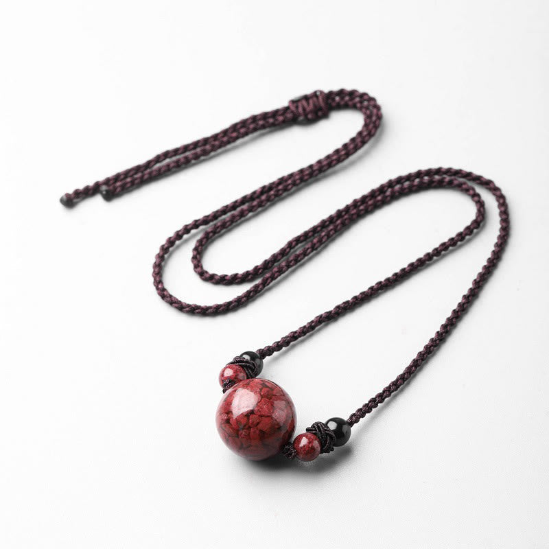 Natural Cinnabar Stones Bead Blessing Necklace Pendant