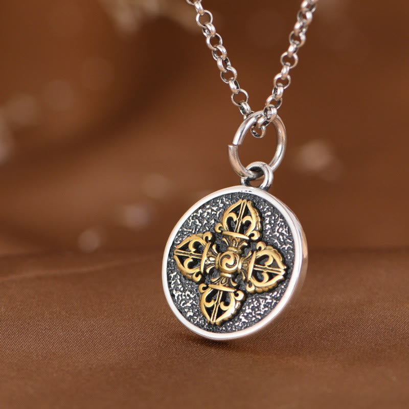 925 Sterling Silver Double Dorje Vajra Blessing Necklace Pendant