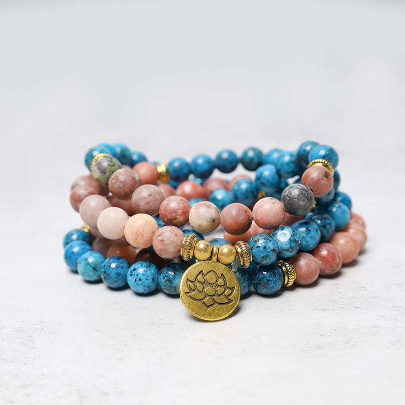 108 Mala Beads Apatite Red Stone Lotus Meditation Prayer Bead Bracelet (Extra 35% Off | USE CODE: FS35)