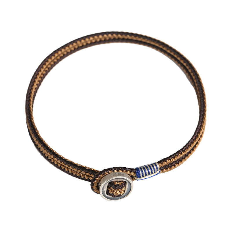 Handmade 925 Sterling Silver Button Weave Cord Bracelet for Men and Women