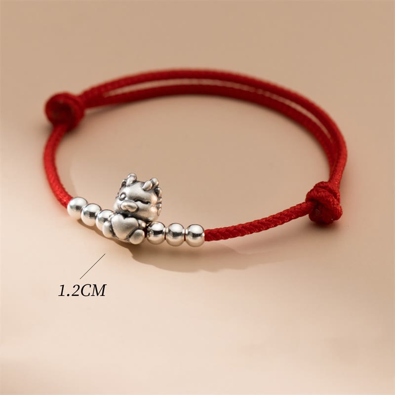 Handmade 999 Sterling Silver Year of the Dragon Luck Red Bracelet