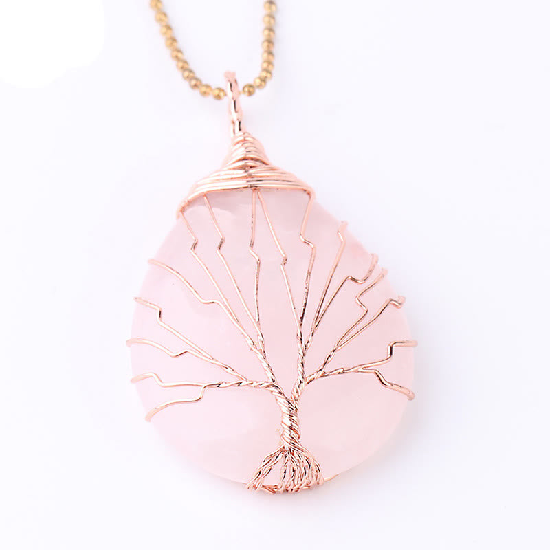 Natural Quartz Crystal Tree Of Life Healing Energy Necklace Pendant