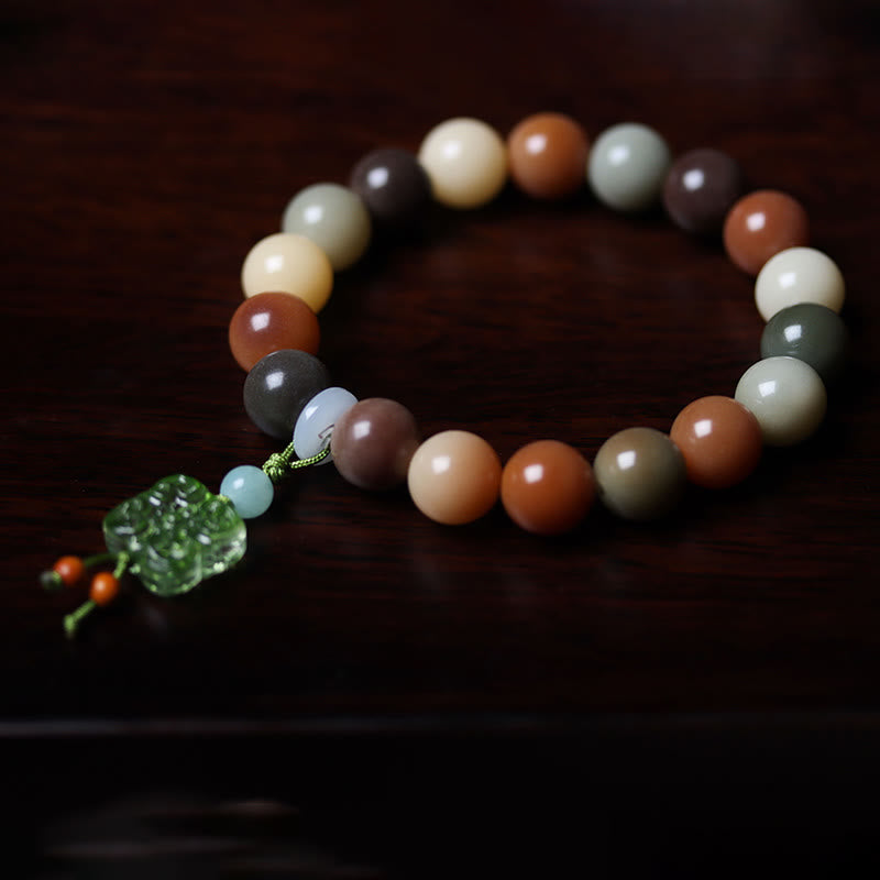 Natural Bodhi Seed and Gradient Liuli Glass Charm Serenity Bracelet