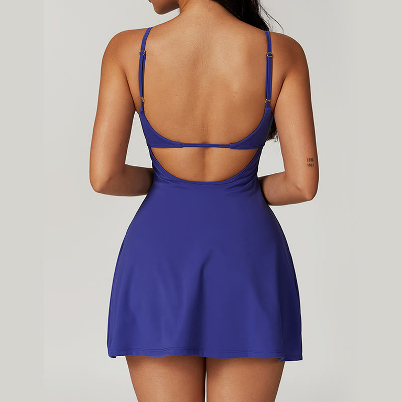 Solid Backless Tennis Yoga Women Sports Dress