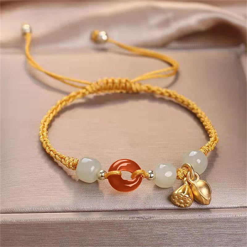 Red Agate Peace Buckle Jade Lotus Healing Braided Bracelet