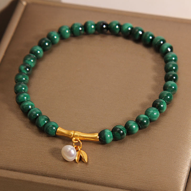 Natural Malachite Pearl Lucky Bamboo Anti-Anxiety Bracelet