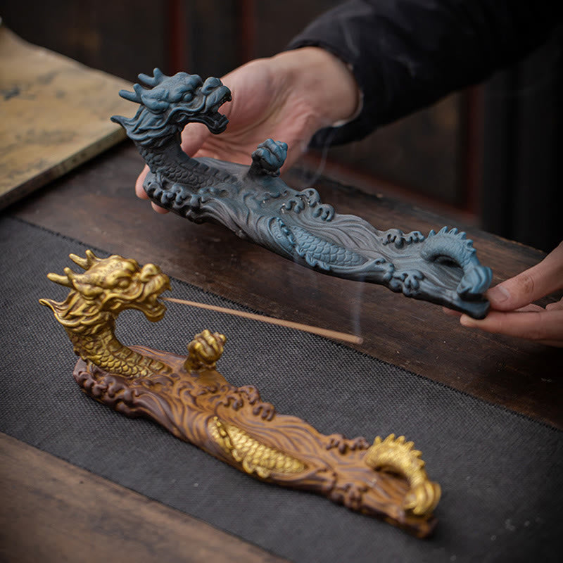Hand-Finished Dragon Motif Ceramic Stick Incense Burner