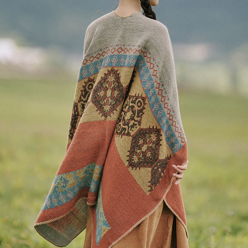 Tibetan Shawl Diamond Pattern Winter Warm Cloak Scarf