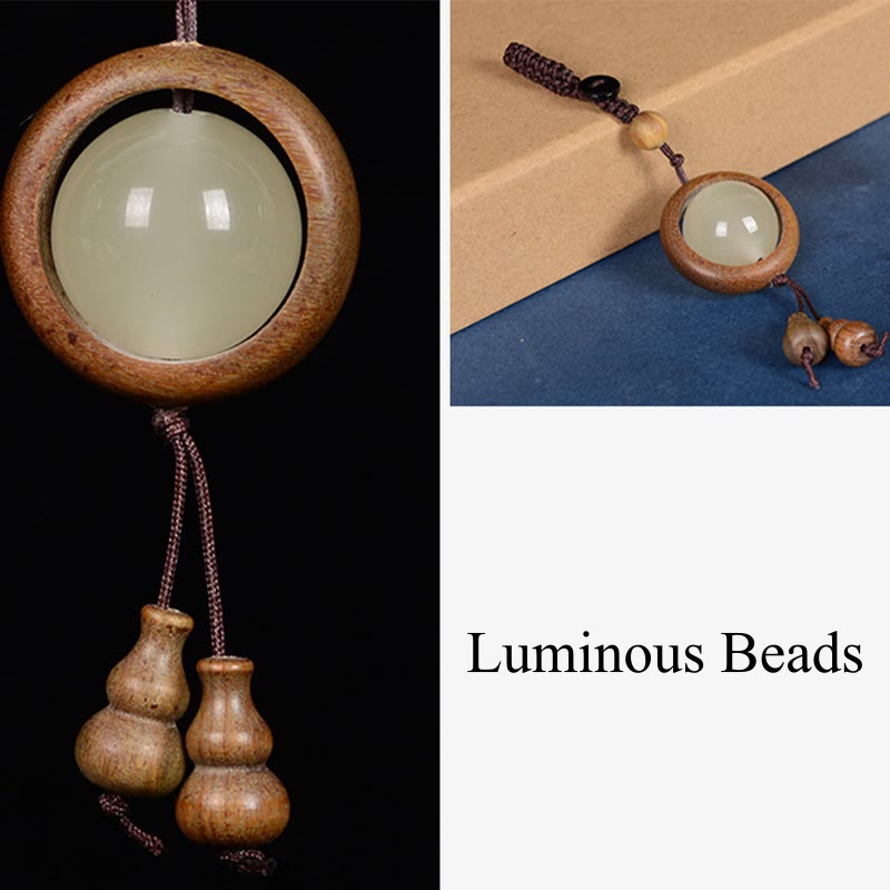 Red Sandalwood Ebony Wood Green Sandalwood Luminous Lucky Bead Gourd Peace Key Chain