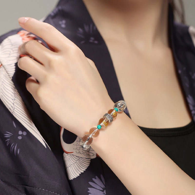 925 Sterling Silver Hetian Jade & White Crystal Chinese Zodiac Guardian Buddha Beaded Bracelet