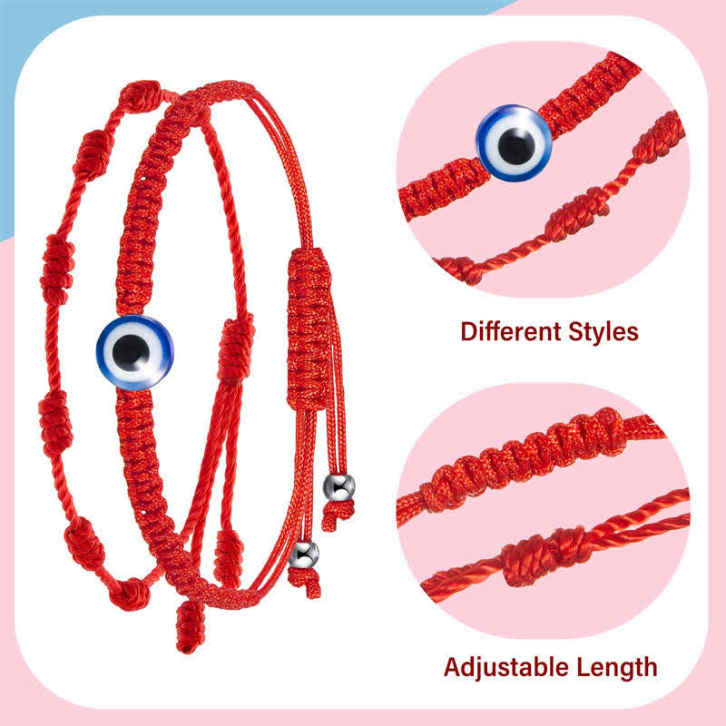 4-Piece Evil Eye Seven Knot Red String Adjustable Bracelet Set