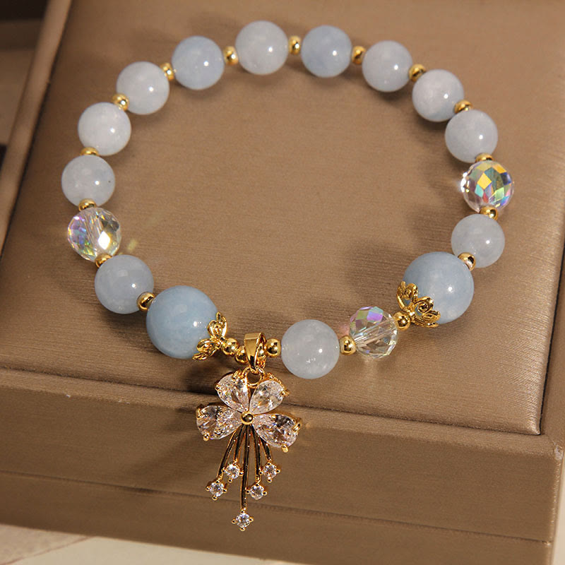 Sparkling Zircon Butterfly Aquamarine and Rose Quartz Gemstone Bracelet