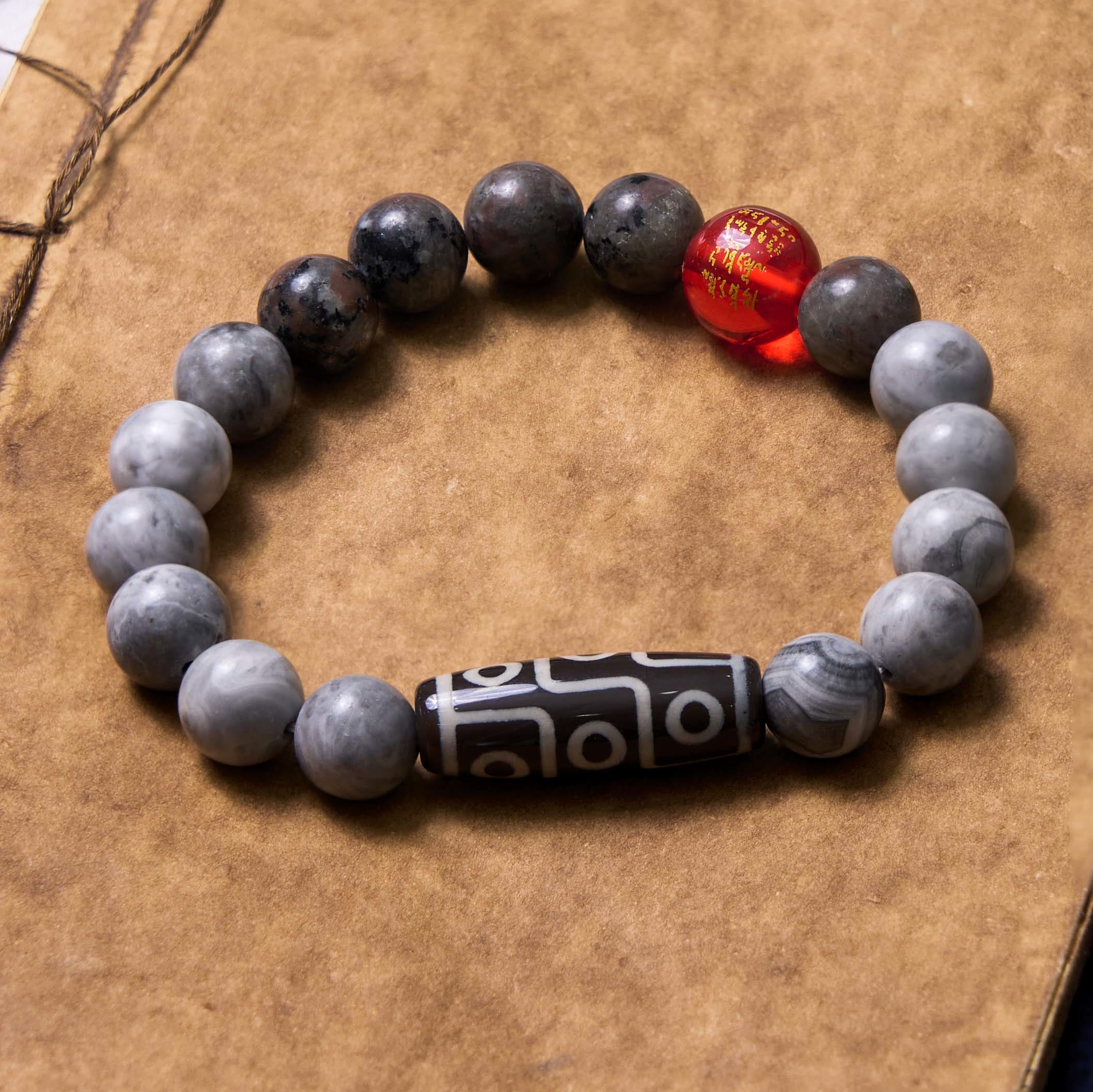 Tibetan Nine-Eye Dzi Bead Picasso Jasper Positive Bracelet