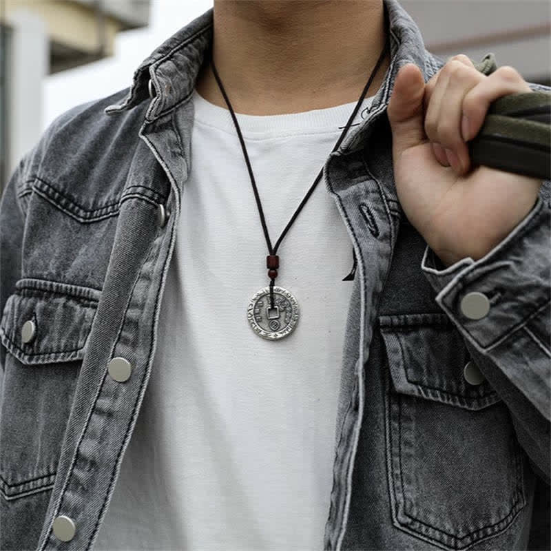 Handmade Sterling Silver & Copper Bagua Yin Yang Chinese Coin Pendant Necklace