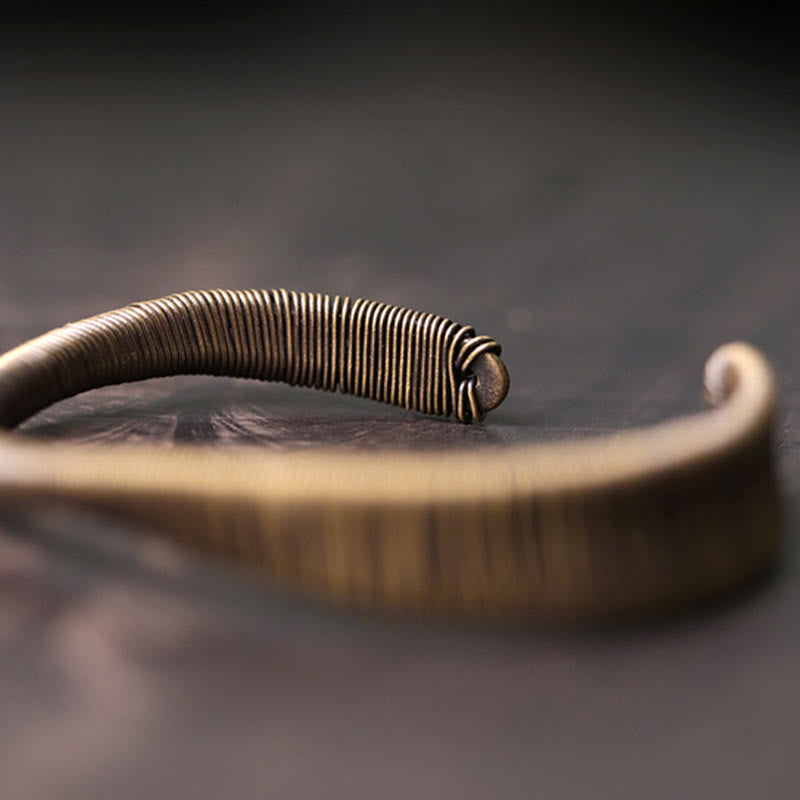 Simple Design Wrapped Brass Copper Luck Wealth Adjustable Cuff Bracelet