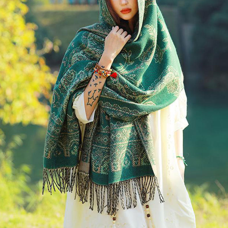 Vintage Tibetan Leaves Pattern Design Shawl Cozy Travel Scarf Wrap