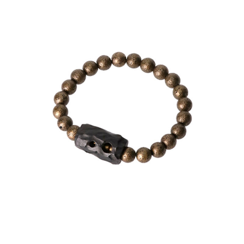 Ebony Wood, Brass, and Copper Beaded Bracelet