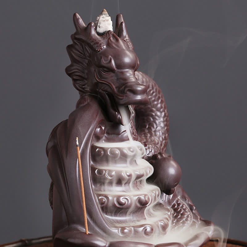 Intricate Dragon and Phoenix Motif Ceramic Incense Burner