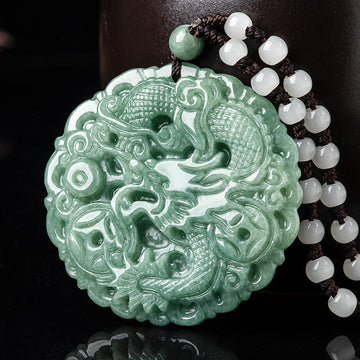Chinese Zodiac Dragon Jade Fortune Necklace String Pendant