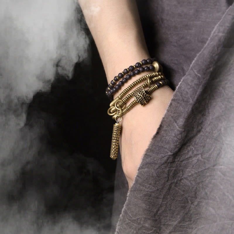 Vintage Lava Rock Brass Copper Healing Multilayered Bracelet