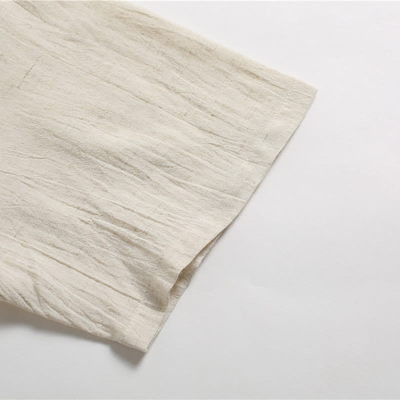 Breathable Cotton-Linen Crew Neck Short Sleeve Meditation Shirt