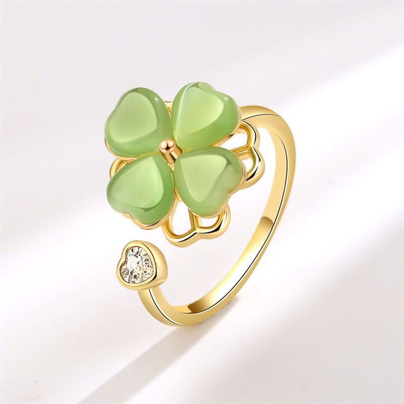 Cat's Eye Four Leaf Clover Zircon Love Rotatable Ring