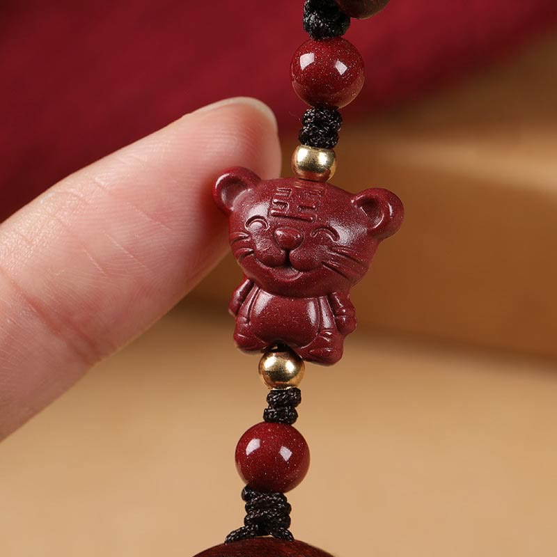 Small Leaf Red Sandalwood & Cinnabar Buddha Chinese Zodiac Carved Keychain