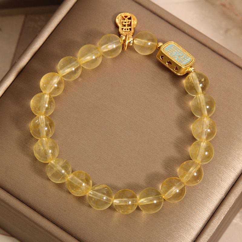 Natural Citrine and Clear Quartz Sacred Scripture Ping An Kou Copper Bracelet
