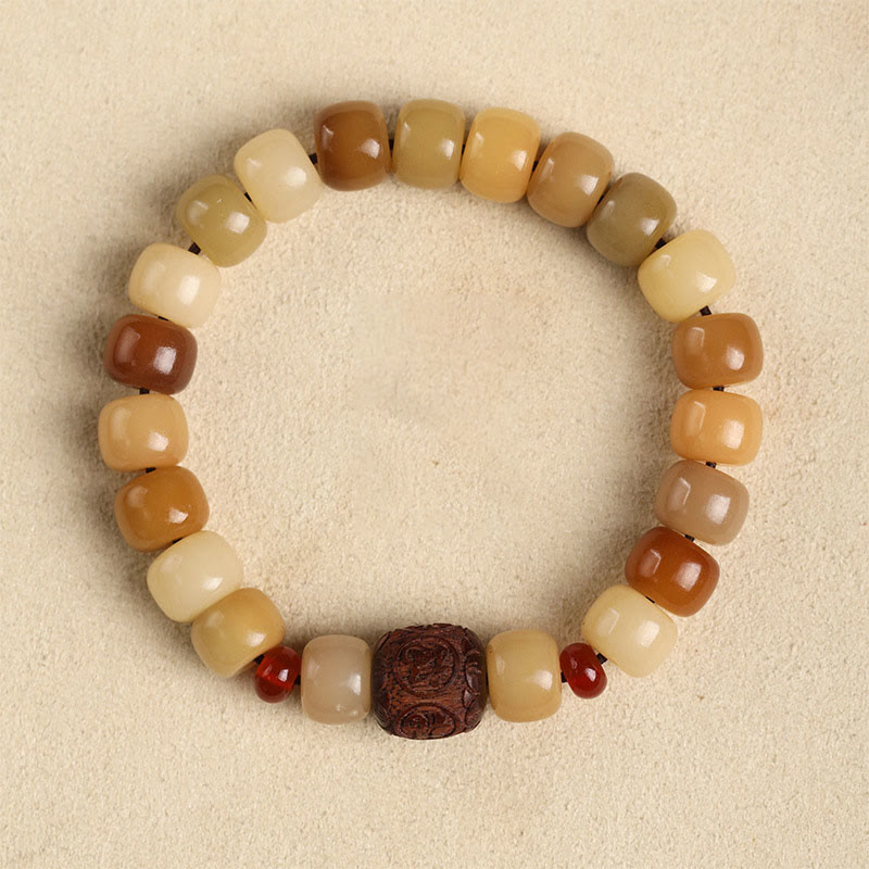 Natural Bodhi Seed & Red Sandalwood Om Mani Padme Hum Citipati Kapala Bracelet