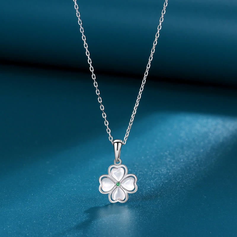 925 Sterling Silver Four Leaf Clover Chrysoberyl Cat Eye Love Necklace Pendant (Extra 35% Off | USE CODE: FS35)