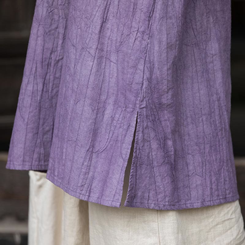 Ramie Linen Tie-Dye Frog-Button Meditation Midi Dress & Wide-Leg Pants Set