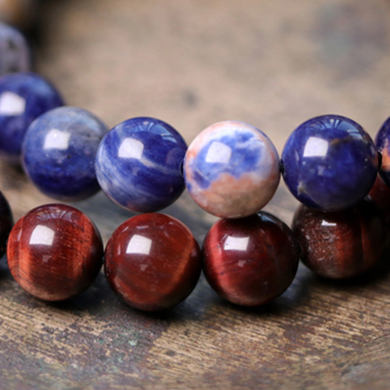 Black Obsidian Sodalite Crystal Copper Strength Couple Bracelet